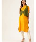 Olive Printed Viscose Flared Kurta