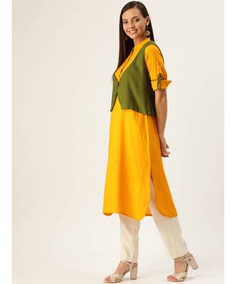 Olive Printed Viscose Flared Kurta 2