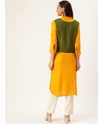 Olive Printed Viscose Flared Kurta 3