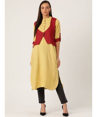 Beige Printed Viscose Flared Kurta 1