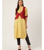 Beige Printed Viscose Flared Kurta