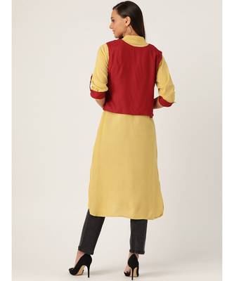 Beige Printed Viscose Flared Kurta 2