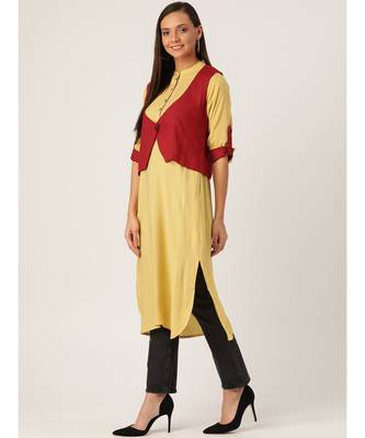 Beige Printed Viscose Flared Kurta 3