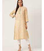 Olive Printed Cotton Flared Kurta