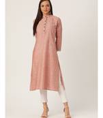 Red Printed Cotton Flared Kurta