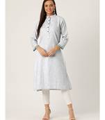 Grey Printed Cotton Flared Kurta