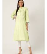 Green Printed Cotton Flared Kurta