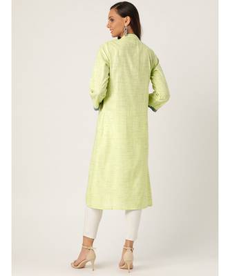 Green Printed Cotton Flared Kurta 2