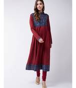 Maroon Printed Cotton Flared Kurta