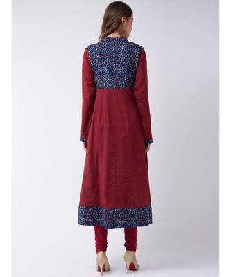 Maroon Printed Cotton Flared Kurta 2