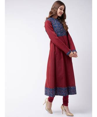 Maroon Printed Cotton Flared Kurta 3