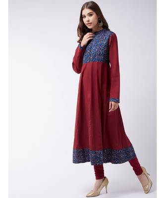 Maroon Printed Cotton Flared Kurta 4