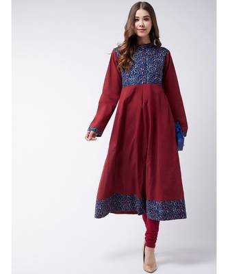 Maroon Printed Cotton Flared Kurta 5