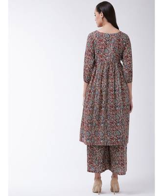 Maroon Printed Cotton Flared Kurti Set 2