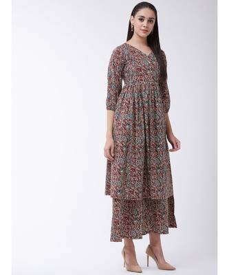 Maroon Printed Cotton Flared Kurti Set 3