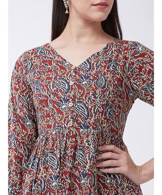 Maroon Printed Cotton Flared Kurti Set 5