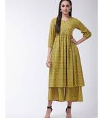 Yellow Printed Cotton Flared Kurti Set