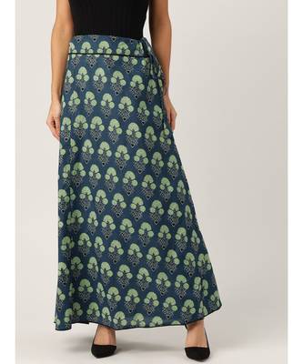 blue printed cotton a-line skirt 1