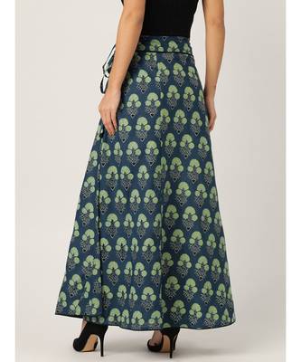 blue printed cotton a-line skirt 2