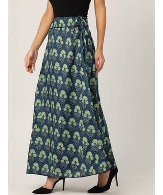 blue printed cotton a-line skirt 3