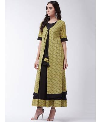 Black Printed Cotton Anarkali Kurti Set 3