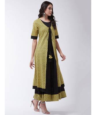 Black Printed Cotton Anarkali Kurti Set 4