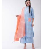 Blue Printed Cotton Straight Kurti Set