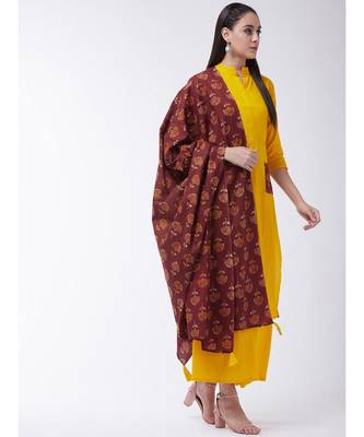 Yellow Printed Cotton Straight Kurti Set 4
