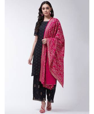 Black Printed Viscose Straight Kurti Set 1