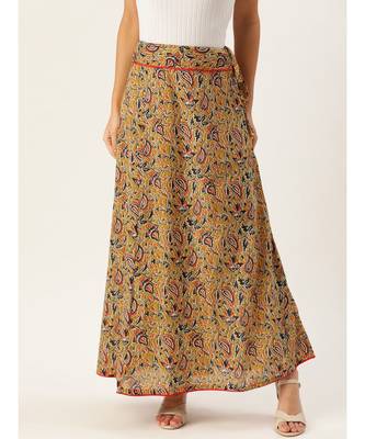 yellow printed cotton a-line skirt 1