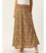 yellow printed cotton a-line skirt