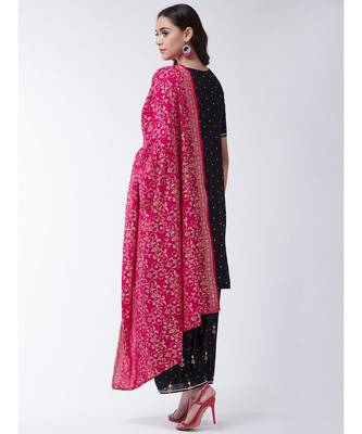 Black Printed Viscose Straight Kurti Set 2