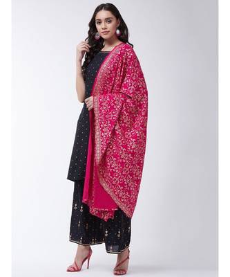 Black Printed Viscose Straight Kurti Set 3