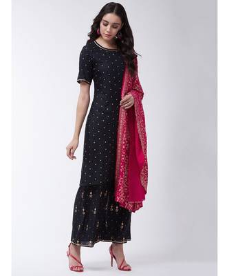 Black Printed Viscose Straight Kurti Set 4