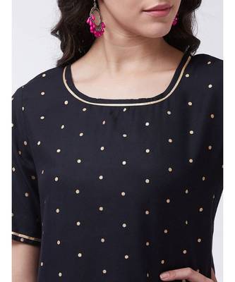 Black Printed Viscose Straight Kurti Set 5