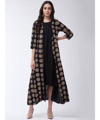Black Printed Viscose Flared Kurti Set 1