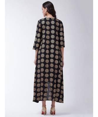 Black Printed Viscose Flared Kurti Set 2