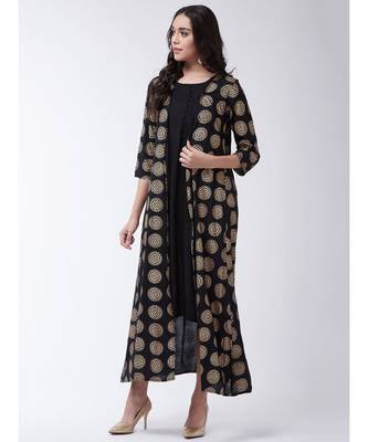 Black Printed Viscose Flared Kurti Set 3