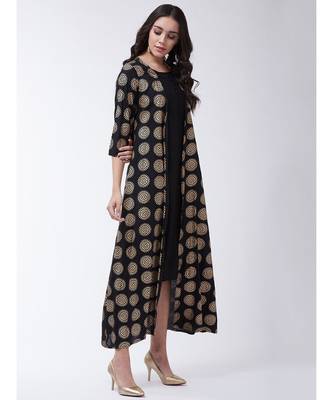 Black Printed Viscose Flared Kurti Set 4
