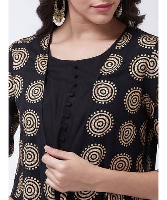 Black Printed Viscose Flared Kurti Set 5