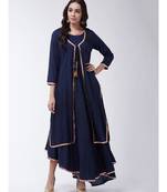 Navy Printed Viscose Flared Kurti Set