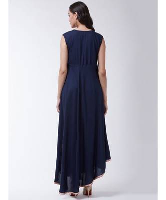 Navy Printed Viscose Flared Kurti Set 2
