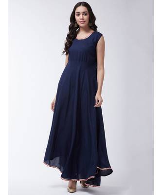 Navy Printed Viscose Flared Kurti Set 5