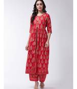 Red Printed Viscose Flared Kurti Set