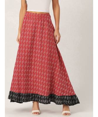 red printed cotton a-line skirt 1