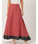 red printed cotton a-line skirt