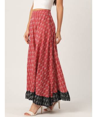 red printed cotton a-line skirt 3