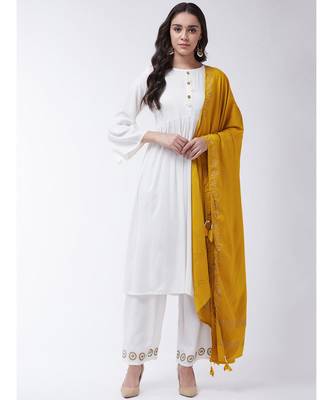 Cream Printed Viscose Straight Kurti Set 1