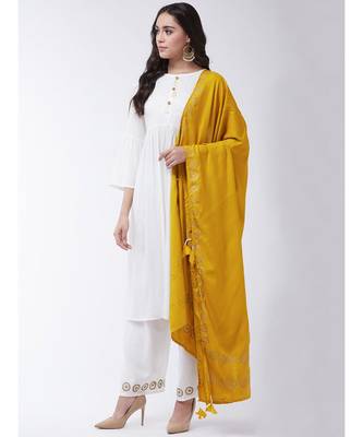 Cream Printed Viscose Straight Kurti Set 3