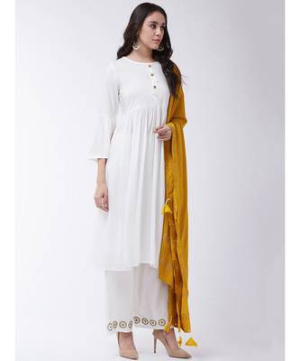 Cream Printed Viscose Straight Kurti Set 4